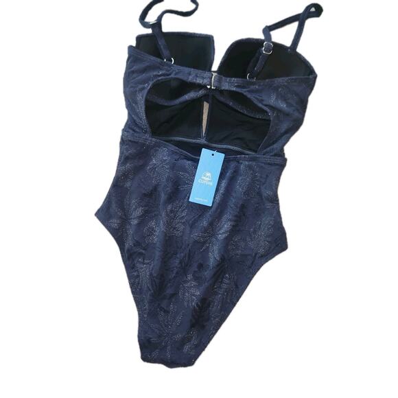 NWT Cupshe Navy Shimmer Palm Trees One Piece Bathing Suit Sz XS - Picture 3 of 7